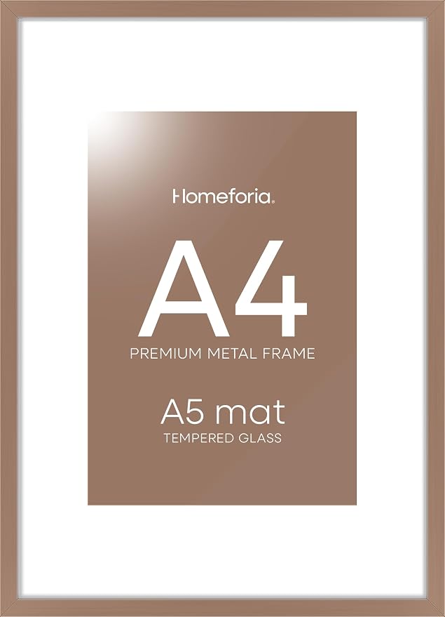 Homeforia A4 Picture Frame Mocha, High End Metal 8.3 x 11.7 Frames for Wall, A4 Photo Frame with Mat for A5 inch Print, 8.25 by 11.75 Mocha Poster Frames, 8.3x11.7 Frame with Glass, Wall Kit, Set of 2