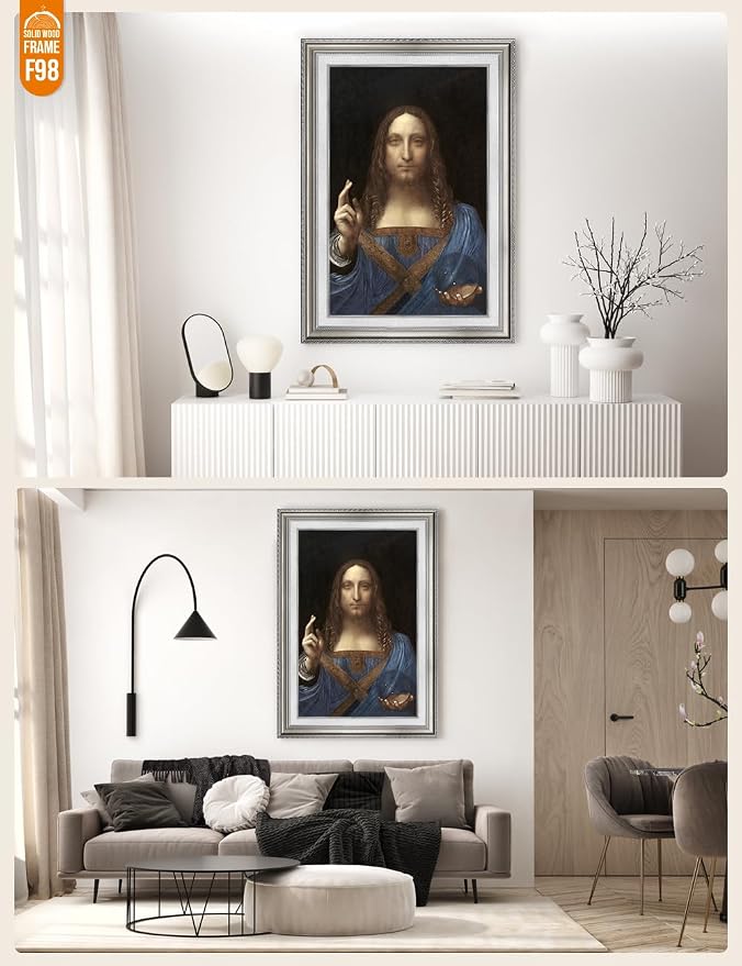 DECORARTS - Portrait Of Christ in Salvator Mundi by Leonardo Da Vinci. World Famous Painting Reproduction. Giclee Prints in Classic Golden Frame Ready to Hang