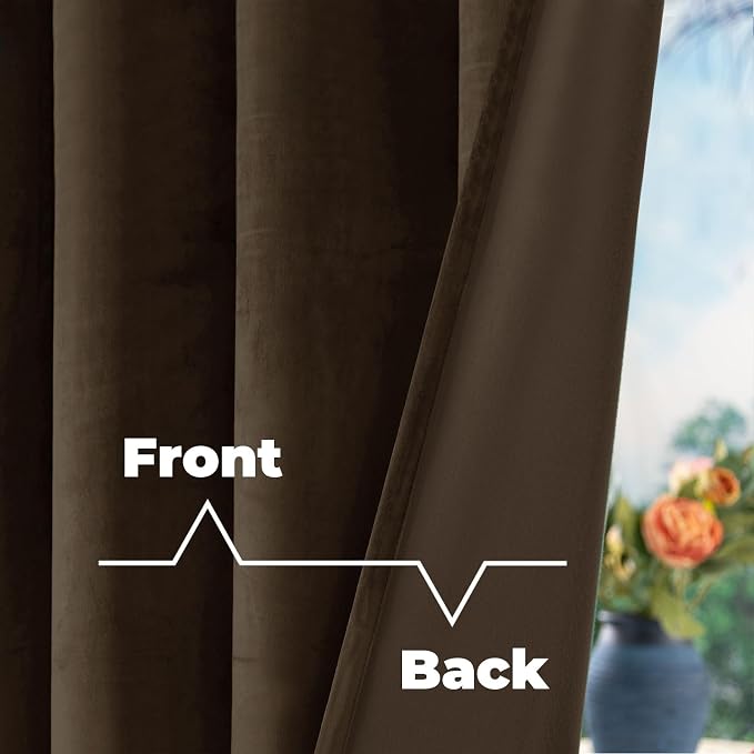 BGment Brown Velvet Blackout Curtains 90 Inches Long - Vintage Super Soft Thick Thermal Insulated Room Darkening Curtains with Back Tab and Rod Pocket for Bedroom/Nursery, 2 Panels, 52 x 90 Inch