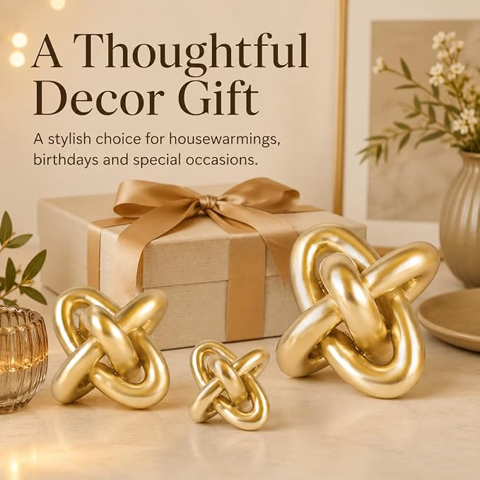 Gold Knot Decor for Coffee Table Book,Chain Link Living Room Decor Item for Bookshelf Entryway Nightstand TV Stand,Minimalist Knot Sculpture for Home Living Room,Centerpiece Table Decorations (Gold)