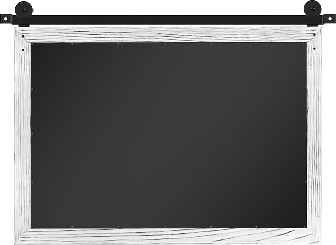 COGOOD Farmhouse Barn Door Mirror - 29" x 22" Rustic Wood Framed Wall Mirror for Bathroom, Living Room, Entryway Wall Decor (White)