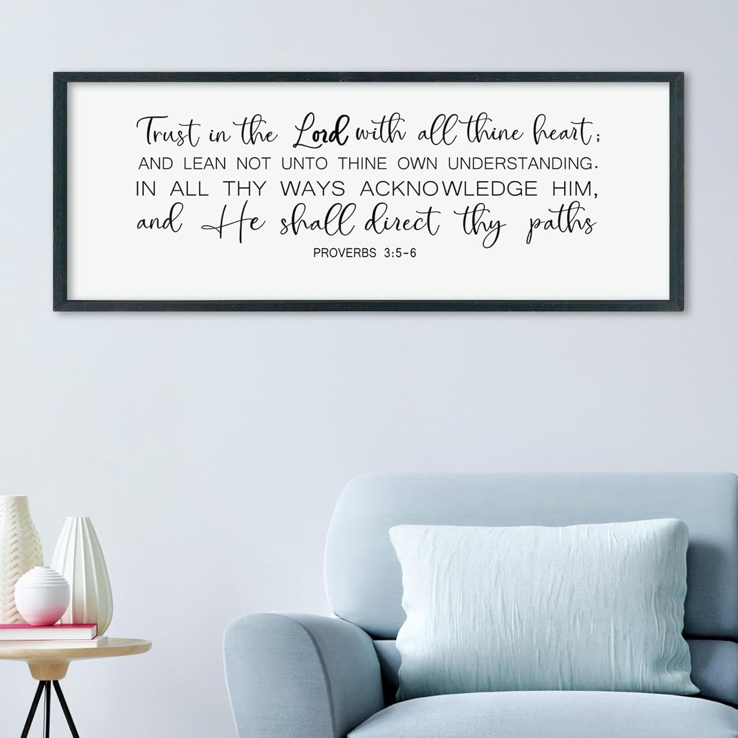 LuZhiQiang Trust in the Lord With All Thine Heart Wall Art Decor 40"×15" Proverbs 3:5-6 Sign Bible Verse Christian Scripture Large Wooden Framed Wall Hanging (Black)