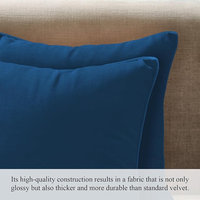 A1HC Set of 2 Luxurious Fine Soft Velvet Throw Pillow Covers Only, for Sofas, Beds, Vibrant Colors and Hidden Zipper. Enhance Your Living Space with Decorative Couch Pillow 18"x18", Royal Blue