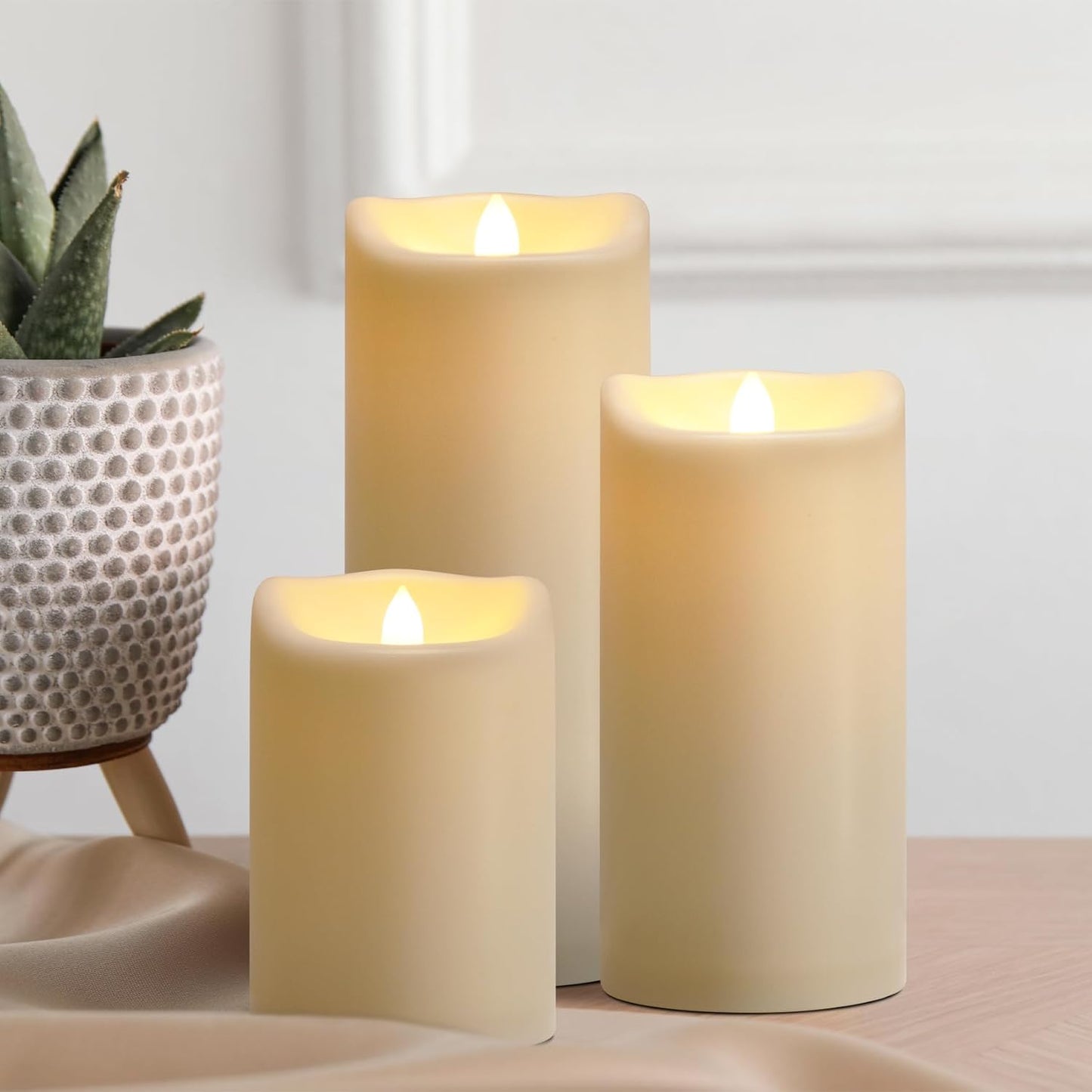 4" x 6" 8" 10" Waterproof Outdoor Flameless Candles with Remote, Flickering Battery Operated LED Pillar Candles for Home, Lanterns Decor, Ivory Plastic