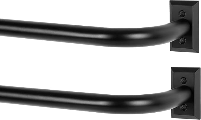 TANGWIN Black Wrap Around Curtain Rods 2 Pack:Blackout Heavy Duty Adjustable Window Curtain Rod for Bedroom Kitchen,Modern Decorative Curved French Metal Drapery Rods Easy Install,Matte Black 48-90"