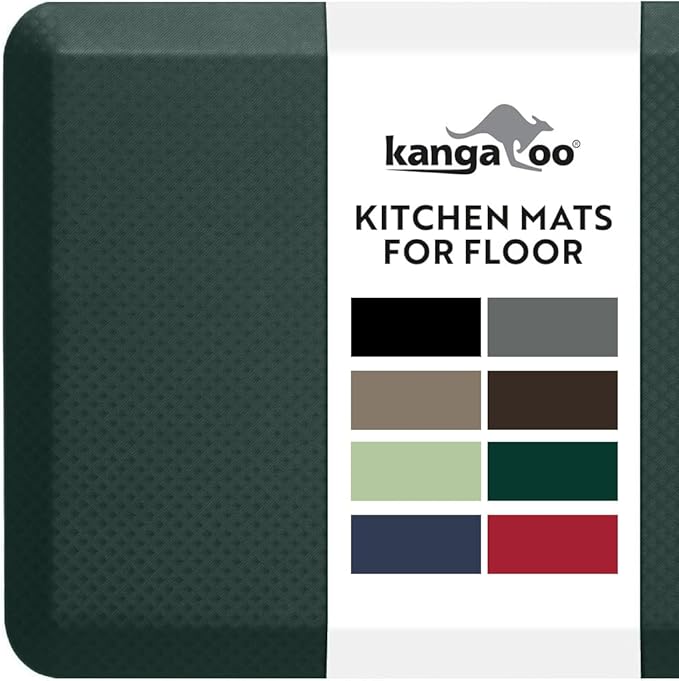 KANGAROO Anti Fatigue Mats for Kitchen Floor, Reduce Foot, Knee Pressure, 3/4 Inch Thick Cushioned Ergonomic Mat, Waterproof Comfort Rug for Under Sinks, Standing Desk, Stores, 17x24, Hunter Green