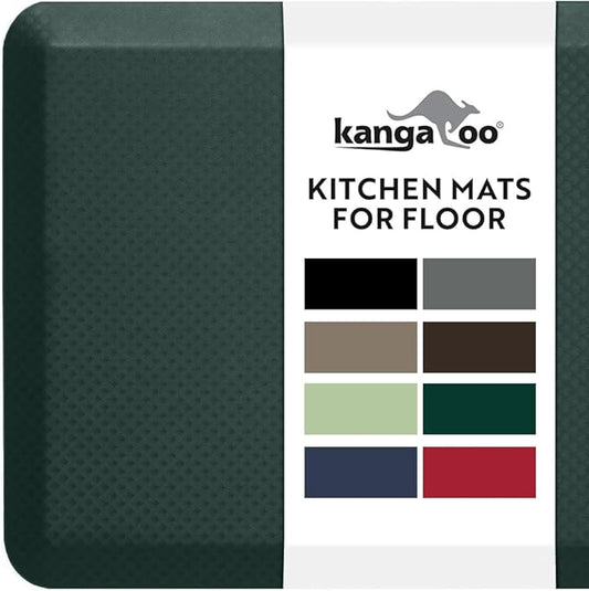 KANGAROO Anti Fatigue Mats for Kitchen Floor, Reduce Foot, Knee Pressure, 3/4 Inch Thick Cushioned Ergonomic Mat, Waterproof Comfort Rug for Under Sinks, Standing Desk, Stores, 17x24, Hunter Green
