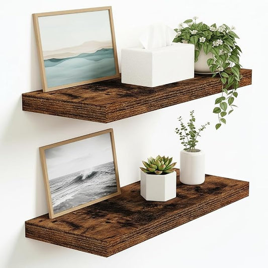 Vivelove Floating Shelves for Wall Mounted, 16 Inch Bathroom Shelves, Display Shelf for Living Room Kitchen Bedroom Office Farmhouse Home Decor, 16" X 9.3" X 1.5" - Set of 2, Rustic Brown