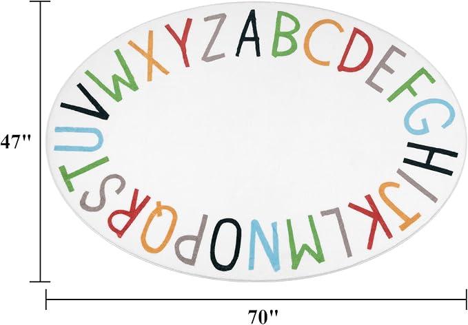 Topotdor Oval Kids Play Rug Alphabet Nursery Area Rug Extra Large Soft Crawling Play Mat for Children Toddlers Bedroom (47x70 inch, Multi Color)
