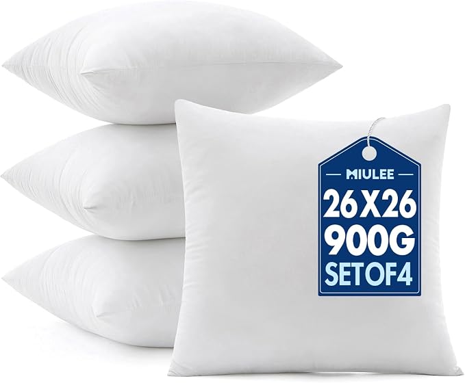MIULEE Euro Pillows Inserts, Pack of 4 26x26 Inch 100% Virgin Microfiber Filling Throw Pillows for Bed Couch Sofa