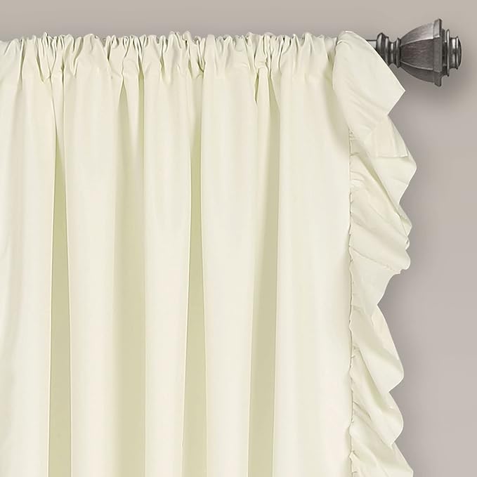 Lush Decor Reyna Ruffle Window Curtain Panel Set, Pair, 54" W x 63" L, Ivory - Flowy Curtain Set - Romantic Ruffle Curtains for Bedroom, Living room, or Dining Room - Farmhouse & Cottage Home Decor