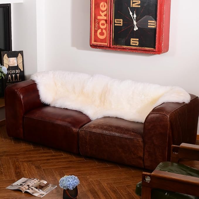 LLB Genuine Sheepskin Area Rug Wool Rug Fur Carpet Fluffy Shaggy Fur Rug for Living Room Kids Bedroom Real Sheepskin Throw Lambskin Rugs Sofa Mat Chair Seat Covers (Ivory White, 2 x 6 ft Sheepskin)