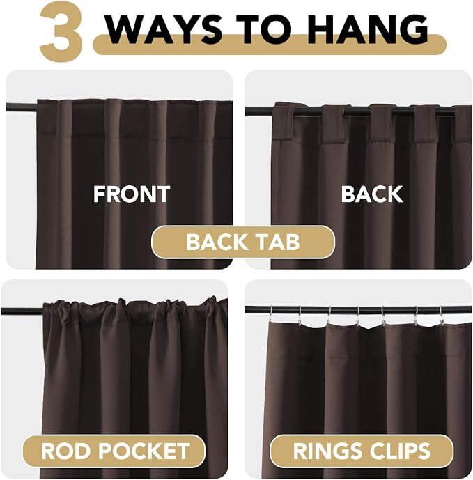 H.VERSAILTEX Blackout Curtains Thermal Insulated Window Treatment Panels Room Darkening Blackout Drapes for Living Room Back Tab/Rod Pocket Bedroom Draperies, 52 x 84 Inch, Chocolate Brown, 2 Panels