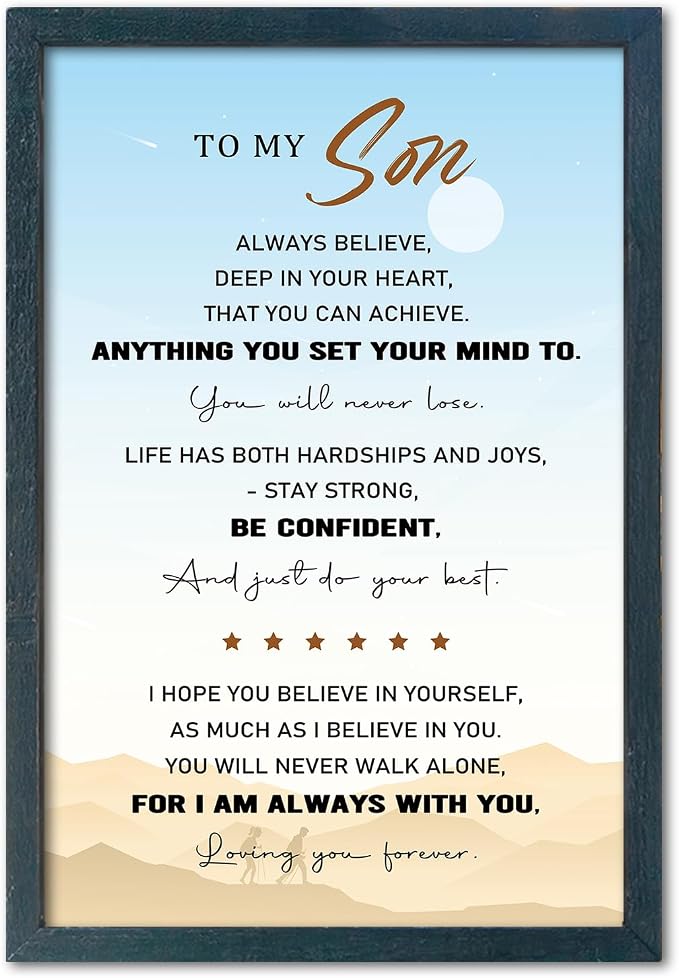 YWJKWLGS To My Son Inspirational Wall Art 11x16, Motivational Quote Teen Boys Room