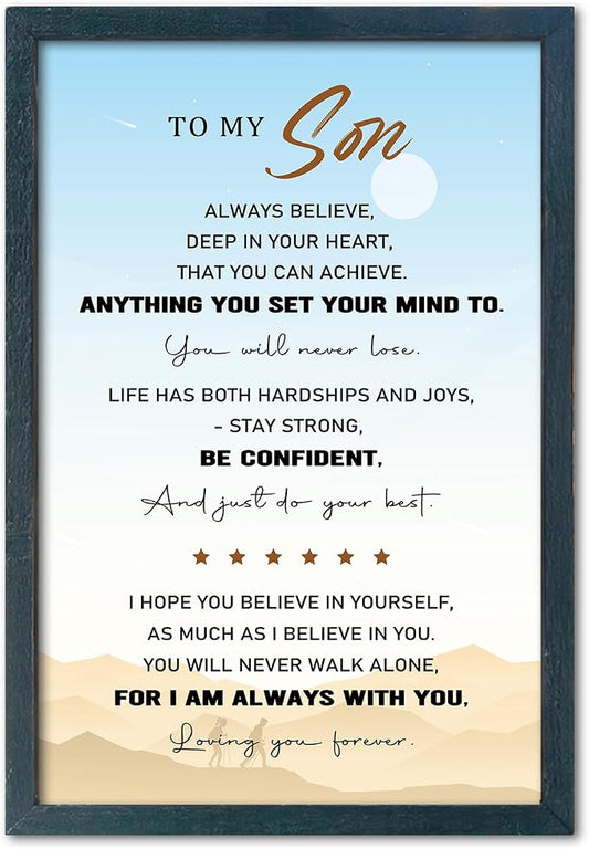 YWJKWLGS To My Son Inspirational Wall Art 11x16, Motivational Quote Teen Boys Room