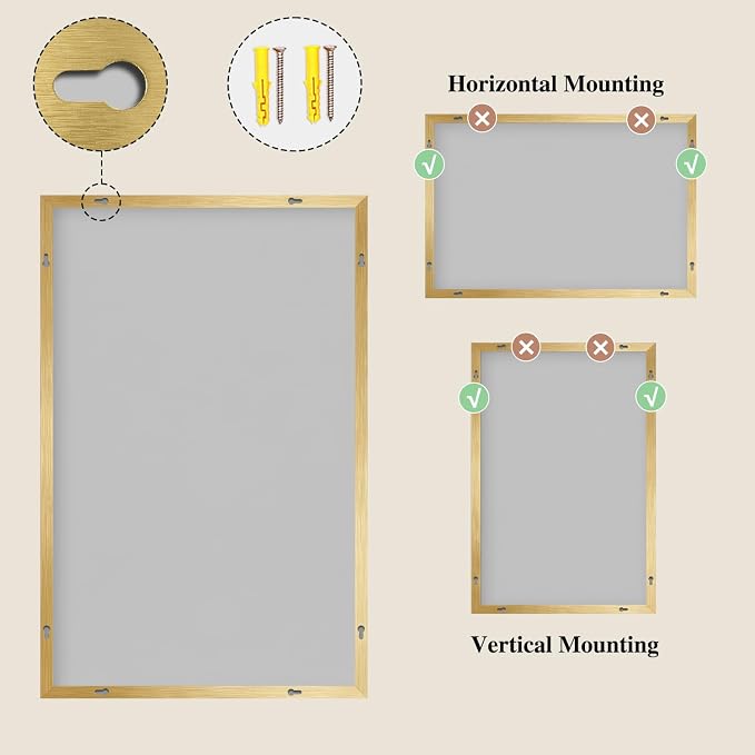 Koonmi Gold Mirrors for Wall, 36x60 Inch Bathroom Mirror, Rectangular Wall Mirror for Living Room Bedroom Bathroom, Hangs Horizontally or Vertically