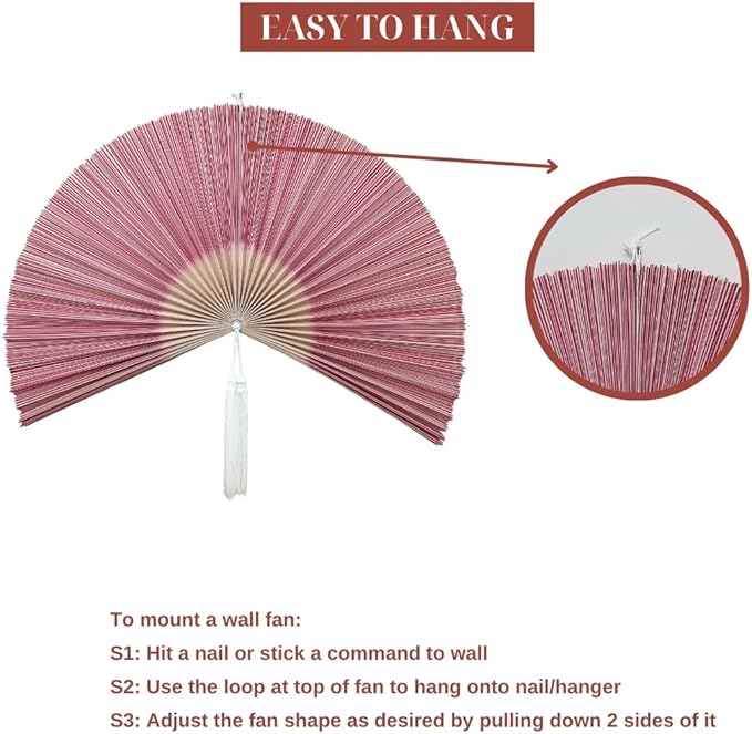 ChumDecor Fan Wall Decor,Japanese Wall Fan Decor,Large Bamboo Fan Wall Art For Boho Hanging Headboard,Decorative Folding Fan For Over Bed Decorations,Large Wall Dcor