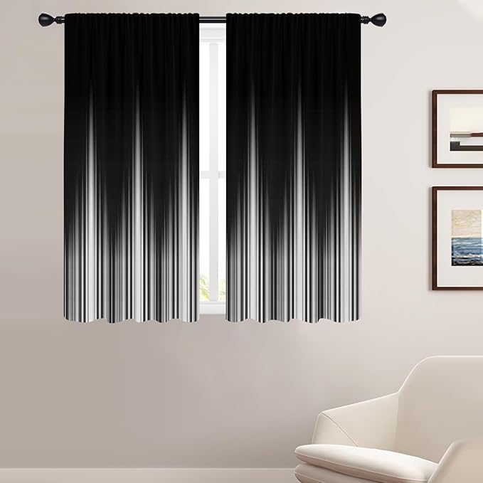 Coxila Black and White Window Curtains for Bedroom 42 x 63 Inch Rod Pocket Ombre Grey Gray Silver Dark Goth Gothic Modern Mens Cool Abstract Anime Living Room Treatment Set of 2 Curtain Panels Drapes