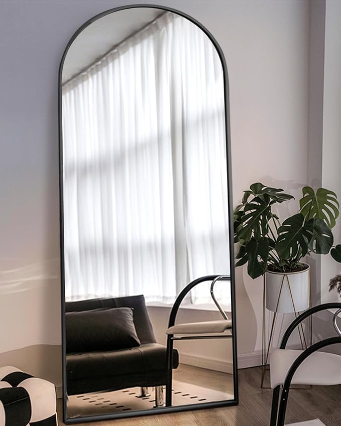 DYNWELL Arched Full Length Mirror, Floor Mirror with Stand, 30"x71" Large Mirror, Wall Mirror Full Length, Black Floor Length Mirror, Body Floor Mirror, Wall Mounted Mirror for Bedroom, Black