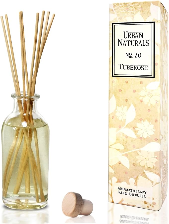 Urban Naturals Reed Diffuser Set, Tuberose - Bathroom Shelf Décor | Exotic Tuberose and Fragrant Orange Blossom, Floral Room Freshener with Reeds, Vegan. Made in The USA