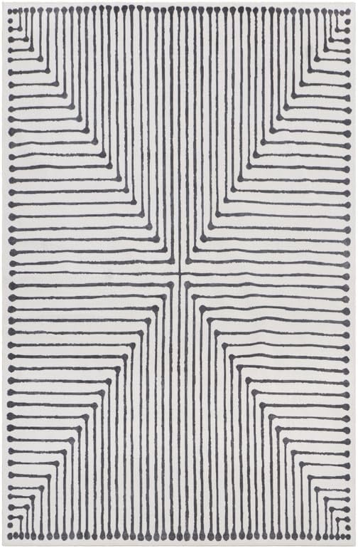 GLN Rugs Contemporary Collection - Machine Washable Area Rug, Contemporary Washable, Non Slip, Low Pile Chenille Rug, Living Room, Bedroom, Kitchen Rug (4' x 6' Black Beige)
