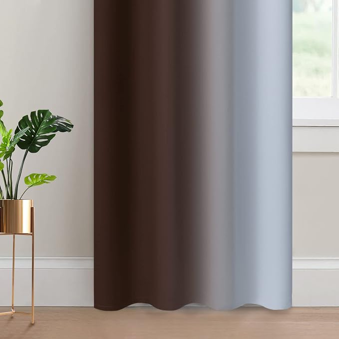 Yakamok Ombre Curtains Brown and Greyish White for Living Room,52Wx84L | Room Darkening Curtains 84,Thermal Insulated Gradient Color Drape,Light Blocking Grommet Window Curtains for Bedroom,2 Panels