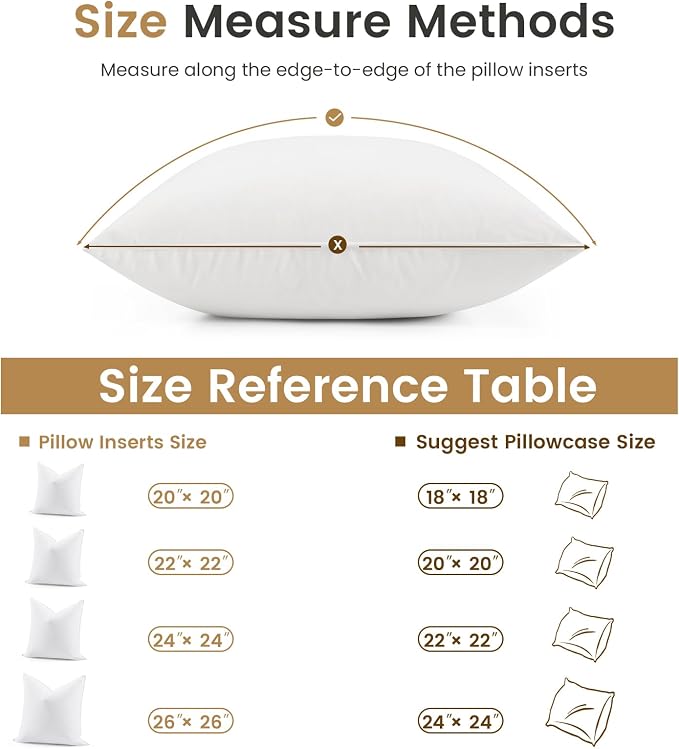BHZ Euro Throw Pillow Inserts, 26x26 Down Feather Alternative Pillow Inserts Set of 2, Decorative Soft Large Square White Throw Pillows Insert for Couch Bed Dorm Sofa with Breathable Cover