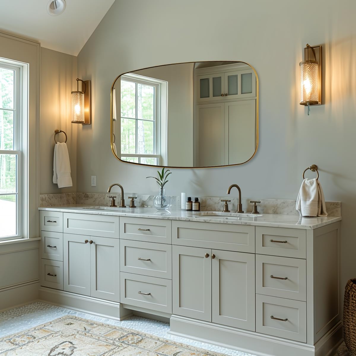 ANDY STAR Gold Oblong Mirror, 36x48 Inch Gold Oval Mirror for Bathroom with Stainless Steel Metal Frame, Wall Mouned for Bathroom, Living Room, Entryway