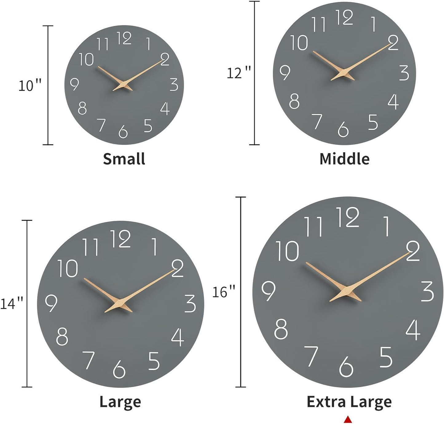Mosewa Large Wall Clock 16 Inch Gray Modern Flatwood Silent Non Ticking Battery Operated Decorative for Bedroom Bathroom Living Room Kitchen Home Office Hotel