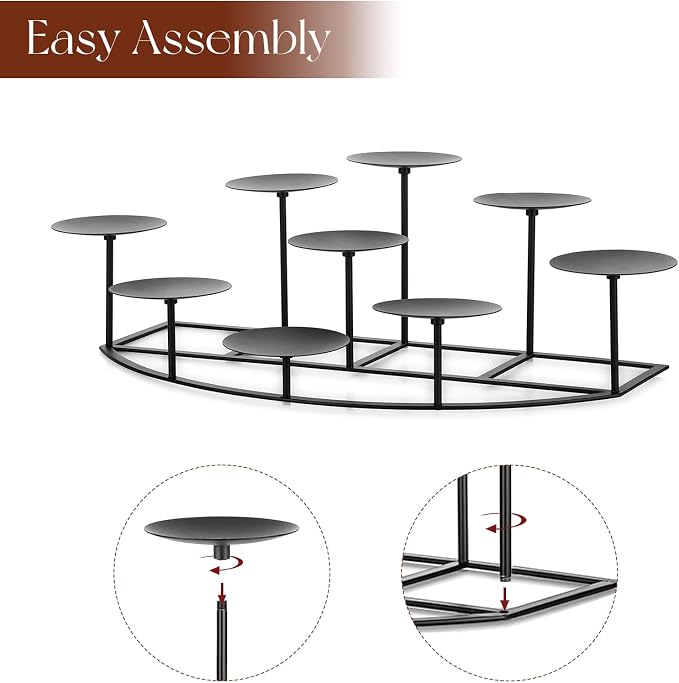 Candeldo Large Candle Holder for Inside Fireplace, Black Metal Candelabra | Mantle Decor, Floor Candelabras, Table Centerpiece, Candle Stand for Pillar