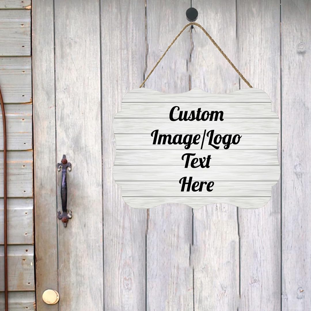 Personalized Wooden Welcome Sign for Front Door - Customized Home Decor With Image/Text - Hanging Farmhouse Decorations for Home Office - 11.2 * 8 Inch