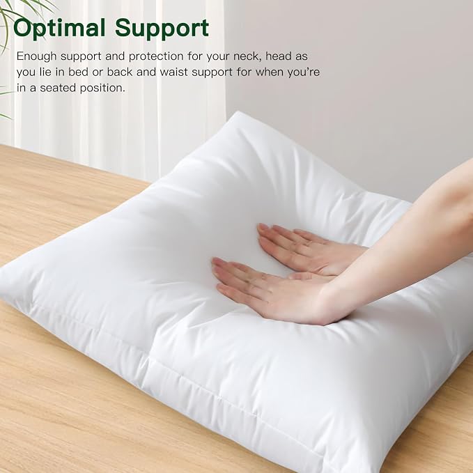 OTOSTAR Pack of 2 Down and Feather Throw Pillow Inserts, 18 x 18 Soft Fluffy Square Pillow Inserts with 100% Cotton Cover Decorative Pillows for Sofa Couch Bed-White