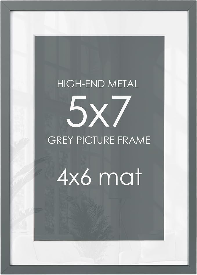5x7 Picture Frame for 4x6 Photo, Minimalist Aluminum Frame, Gunmetal Gray | Sleek Metal Wall Frame for Gallery, Desk, or Gift Giving | Shatterproof Glass & Wall Kit