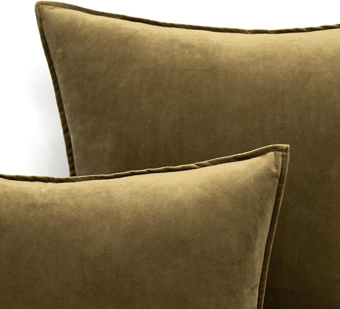 MIULEE Olive Green Velvet Throw Pillow Covers 22x22 Soft Decorative Solid Square Cushion Cases Pack of 2 Modern Luxury Home Decor for Couch, Sofa, Bedroom