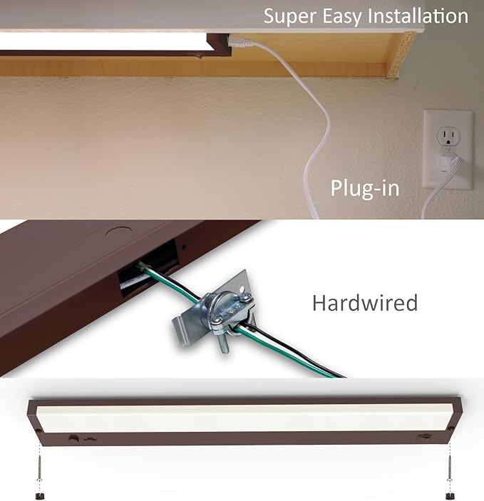 Leetdud Under Cabinet Lighting Plug in or Hardwired Built-in Dimmer, 24 Inch 12W, 5CCT 2700/3000/3500/4000/5000K, Linkable Counter Lights for Kitchen, ETL Dimmable LED Light Fixture, Bronze