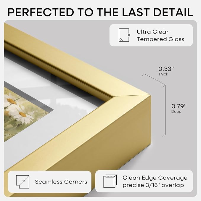 Homeforia 15x21.25 Gold Puzzle Frame, High End Metal 15 x 21.25 Picture Frames without Mat, 21.25x15 Thin Gold Poster Frames for Wall, 15by21.25 Puzzle Photo Frames, Tempered Glass, Wall Kit, Set of 1