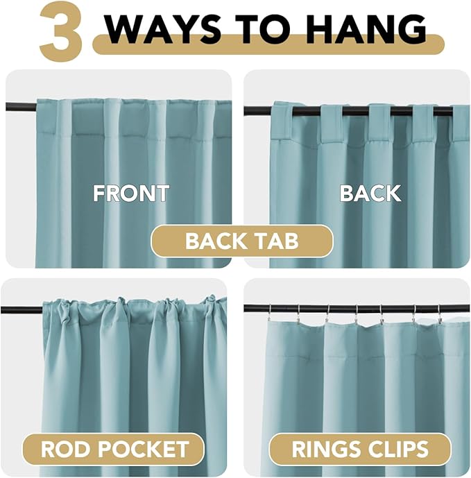 H.VERSAILTEX Blackout Curtains Thermal Insulated Window Treatment Panels Room Darkening Blackout Drapes for Living Room Back Tab/Rod Pocket Bedroom Draperies (2 Panels, Mineral Blue, 52 x 63 Inch)
