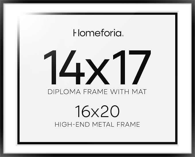 Homeforia Diploma Frame 16x20 Black, High End Metal 16 x 20 Black Certificate Frames with Mat 14 x 17, 20x16 Document Frame Matted to 14x17, Award Graduation Frames, Tempered Glass, Wall Kit, Set of 3