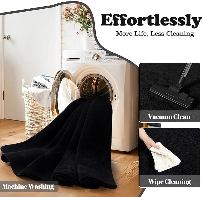 qulint 5x8 Area Rug for Living Room, Black Washable Rugs for Bedroom with Thickened Memory-Foam, Minimalist Modern Carpet Non Slip Rug for Student Kid Room Dorm Classroom Home Decor