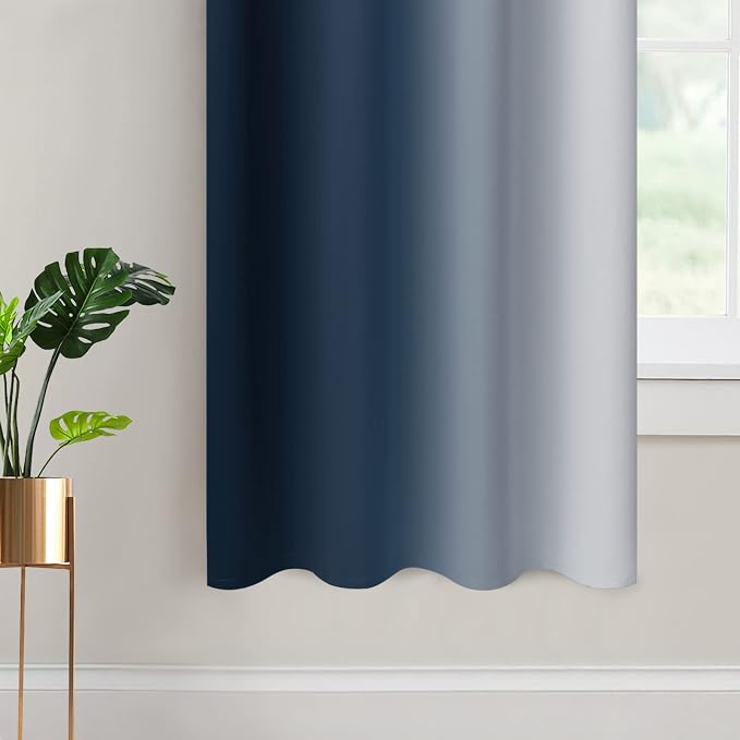 Yakamok Ombre Curtains Navy Blue and Greyish White for Living Room,52Wx63L | Room Darkening Curtains 63,Thermal Insulated Gradient Color Drape,Light Blocking Grommet Window Curtains for Bedroom,2 Panels