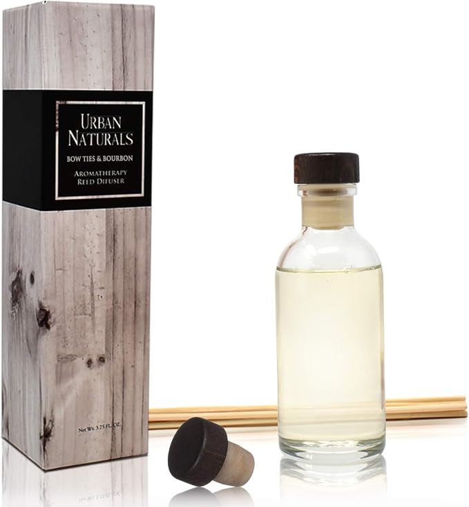 Urban Naturals Reed Diffuser Set, Bowties & Bourbon - Bathroom Shelf Décor | Dark Oak, Bergamot & Bourbon, Made in the USA