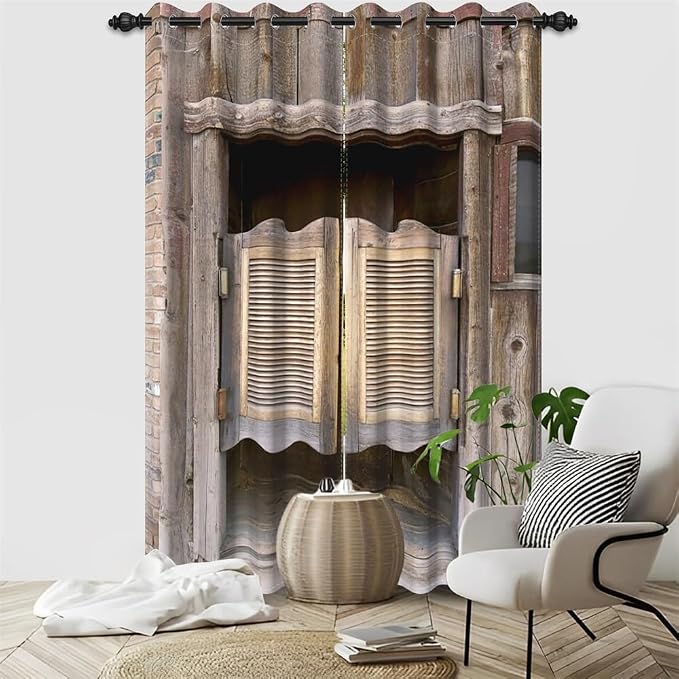 Rustic Curtains Antique Old Wooden Barn Door Window Curtains Vintage Wood Plank Aged Door Garage Door Abandoned Farmhouse Rural Farm Living Room Bedroom Window Drapes,26x63 inch,2 Panels