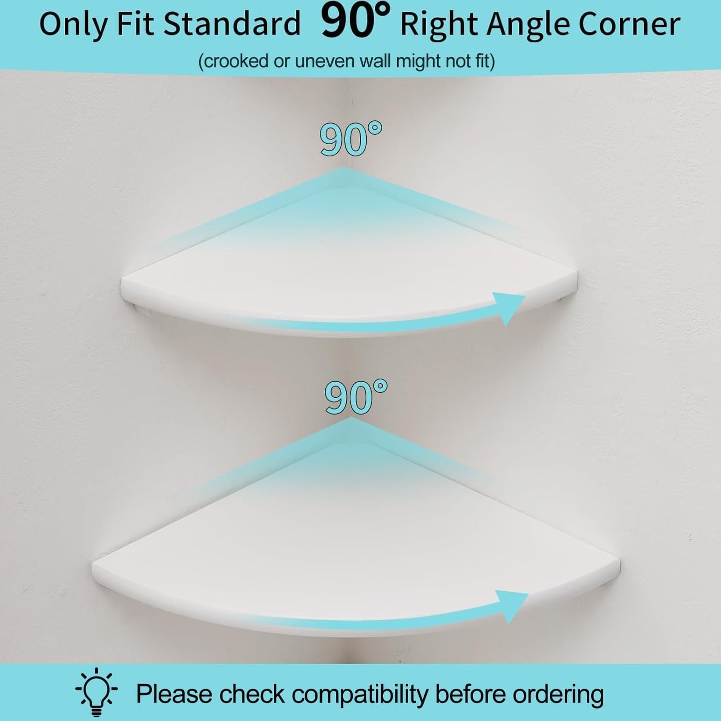 Corner Shelves, Floating Corner Shelf, Set of 2 Solid Oak Wood Wall Shelves, Round End Wall Mount with Wire Hole Shelving for Small Plant for Bedroom Kitchen, Living Room (White, 7.1in 2P)