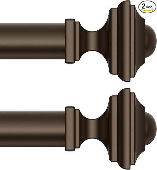 2 Pack Bronze Curtain Rod for Windows 18-45 Inches, 1 Inch Heavy Duty Adjustable Drapery Pole, Modern Window Treatment Rod with Decorative Square Finials, Easy Installation