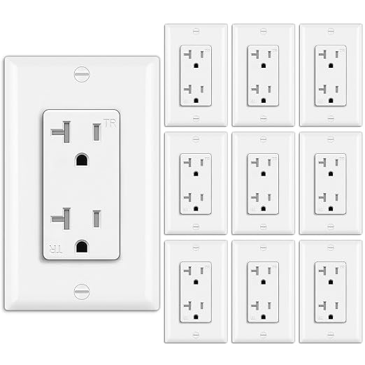 BESTTEN 10 Pack 20 Amp Decor Wall Receptacle Outlet, 20A Tamper-Resistant (TR) Electrical Outlet with Wall Plate, Residential and Commercial Use, UL Listed, White