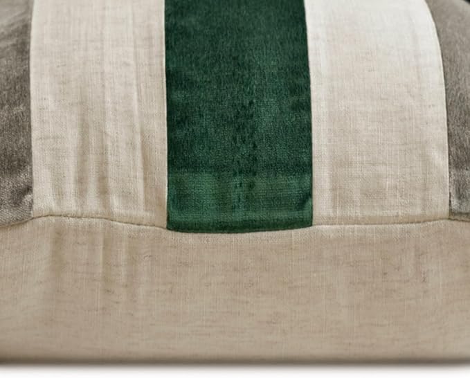 The HomeCentric Striped Decorative Throw Pillow Covers 12" x 12" | Modern Velvet Cushion Cover | Patchwork Emerald Green Pillowcases for Couch, Sofa, Bed, or Living Room - Velvet Band Emerald