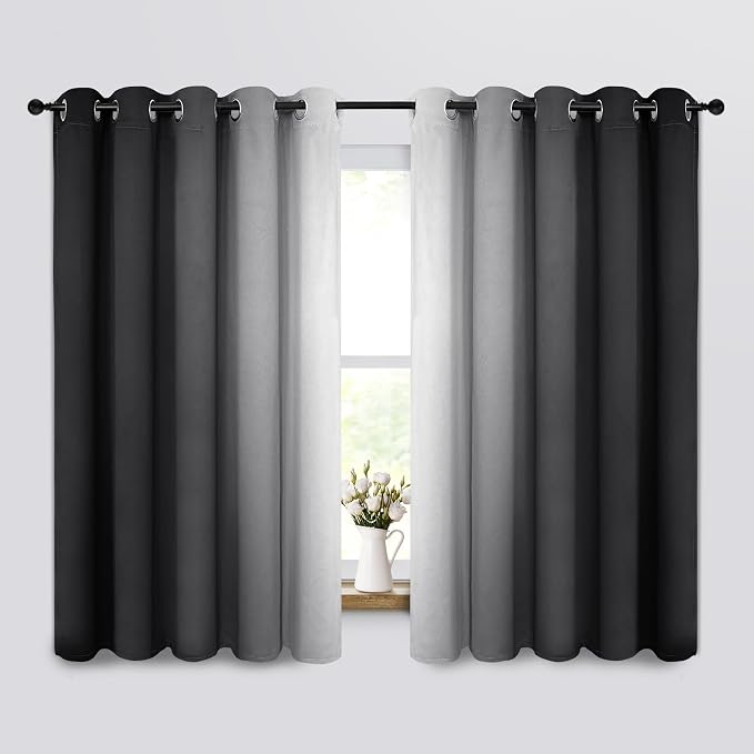 Yakamok Ombre Curtains Black and Greyish White for Living Room,62Wx63L | Room Darkening Curtains 63,Thermal Insulated Gradient Color Drape,Light Blocking Grommet Window Curtains for Bedroom,2 Panels
