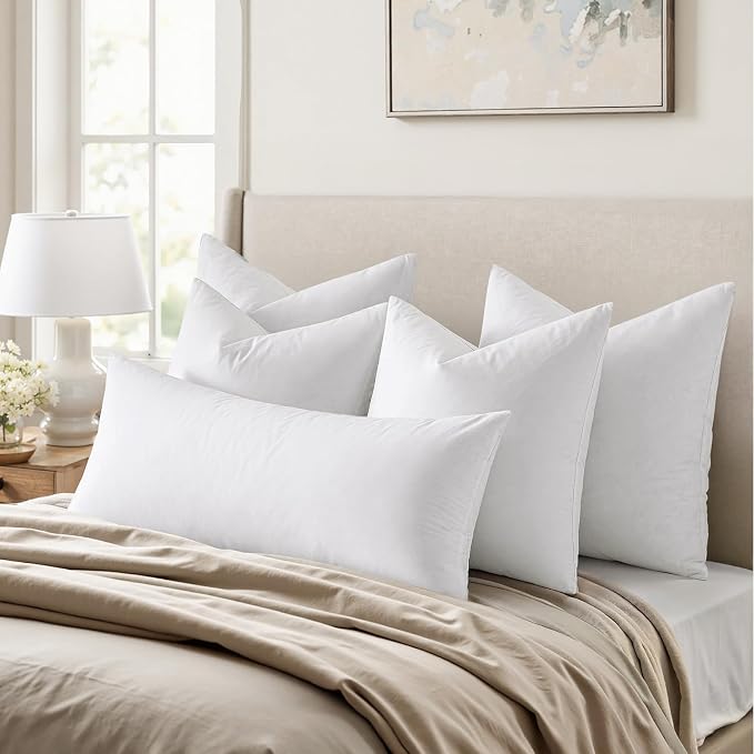 MIULEE 16x16 Pillow Inserts,Set of 2 Down Feather Throw Pillows for Couch Sofa Bed, Decorative Fluffy Throw Pillow Inserts Cotton Fabric,White