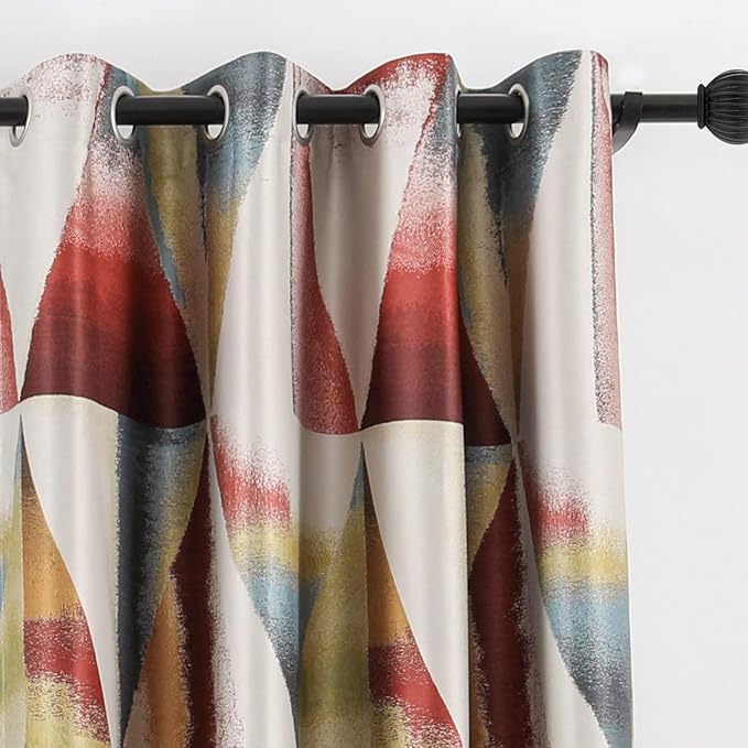 Leeva Modern Blackout Curtains for Living Room, Red Geometric Pattern Room Darkening Curtains for Bedroom, Heavy Window Treatments for Sliding Door, Set of 2 Panels, 60 x 106 Inches