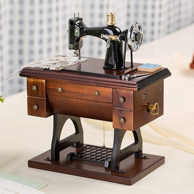 Sewing Machine Music Box Gift, Wooden Vintage Musical Box Christmas Anniversary Birthday Gifts for Mom Wife Grandma Friend Wind Up Mechanical Melody Fur Elise